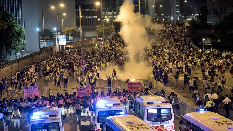 Hong Kong protesters defiant after tear gas chaos