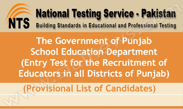 Educators Jobs in Punjab NTS Test Provisional List of Candidates