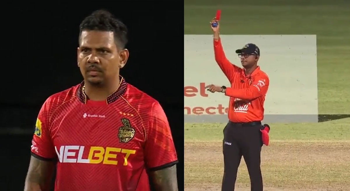 Watch TKR Sunil Narine handed first ever Red Card in CPL 2023