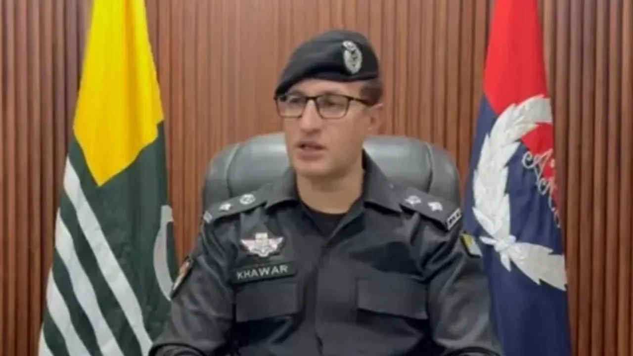 AJK Police spokesperson Khawar Ali Shaukat addresses a press conference in Rawalakot
